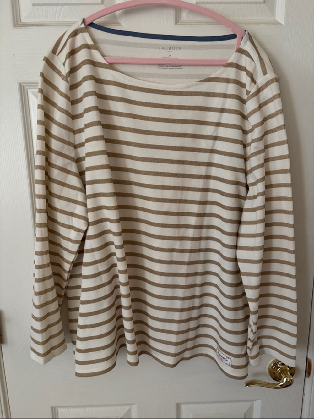 Talbots Cream and Beige Striped Long Sleeve Shirt